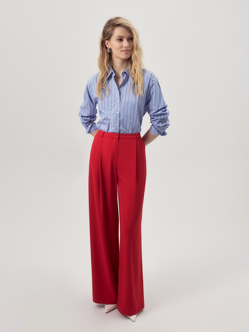 БЛУЗКА POMPA прямая удлиненная хлопковая с классическим воротником
